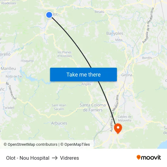 Olot - Nou Hospital to Vidreres map