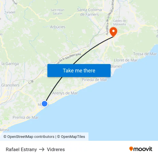 Rafael Estrany to Vidreres map