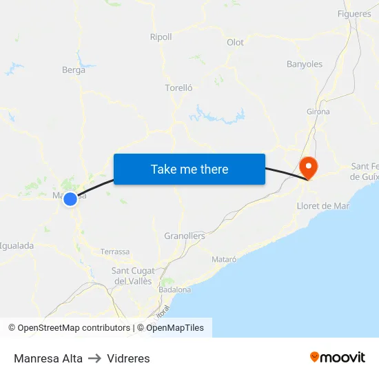 Manresa Alta to Vidreres map