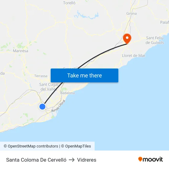 Santa Coloma De Cervelló to Vidreres map