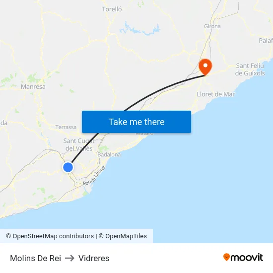 Molins De Rei to Vidreres map