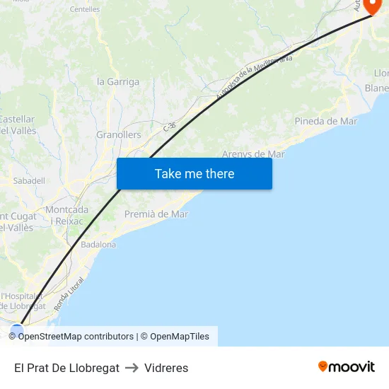 El Prat De Llobregat to Vidreres map