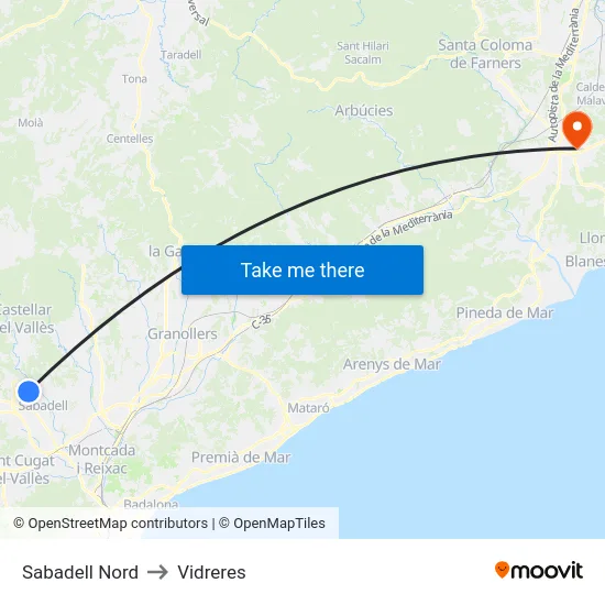 Sabadell Nord to Vidreres map