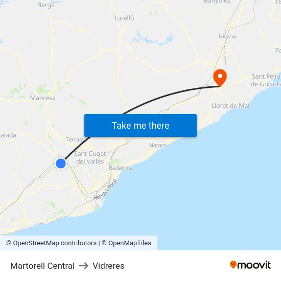 Martorell Central to Vidreres map