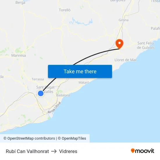 Rubí Can Vallhonrat to Vidreres map