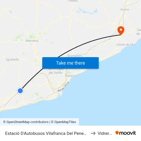 Estació D'Autobusos Vilafranca Del Penedès to Vidreres map
