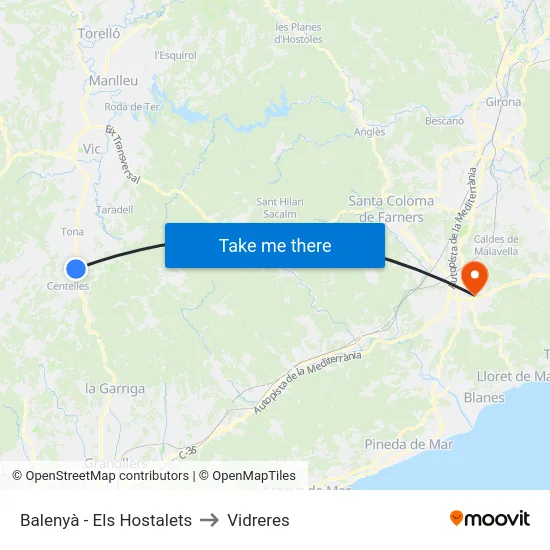 Balenyà - Els Hostalets to Vidreres map