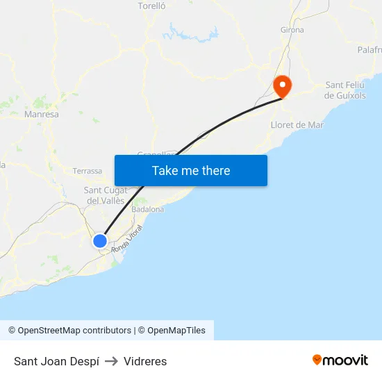 Sant Joan Despí to Vidreres map