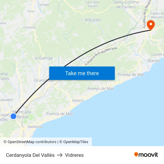 Cerdanyola Del Vallès to Vidreres map