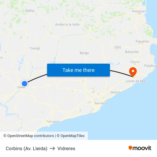 Corbins (Av. Lleida) to Vidreres map