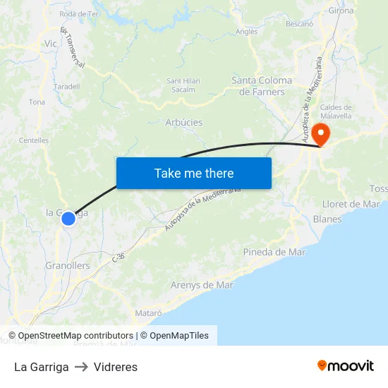 La Garriga to Vidreres map