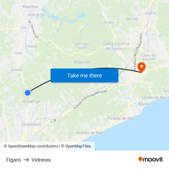 Figaró to Vidreres map