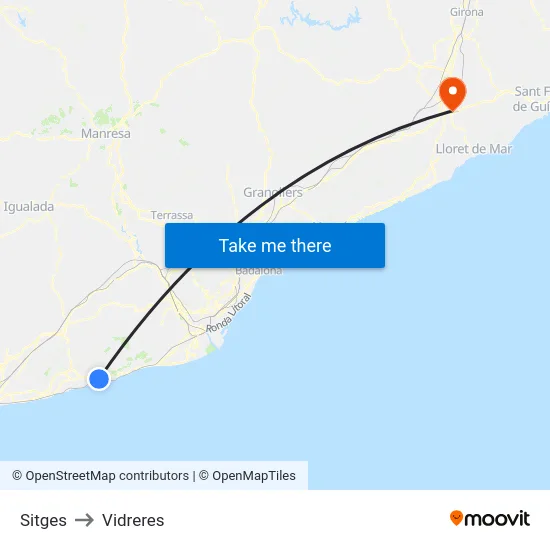 Sitges to Vidreres map