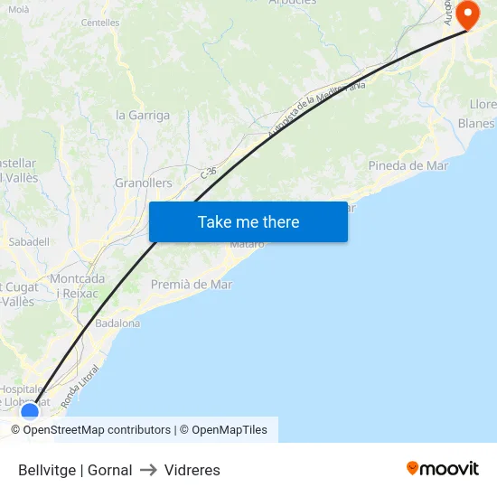 Bellvitge | Gornal to Vidreres map