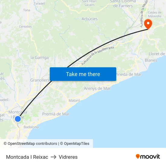 Montcada I Reixac to Vidreres map