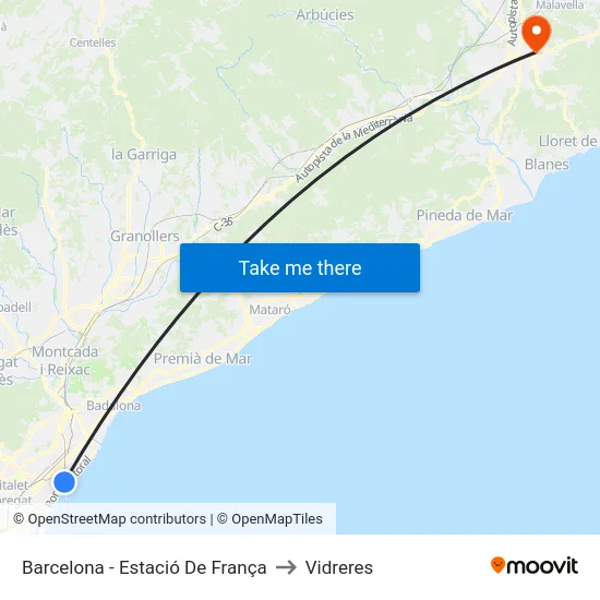 Barcelona - Estació De França to Vidreres map