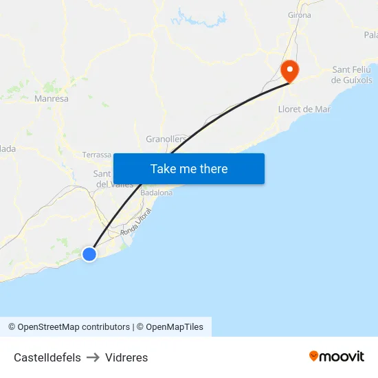 Castelldefels to Vidreres map