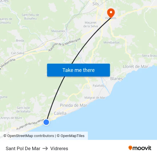 Sant Pol De Mar to Vidreres map