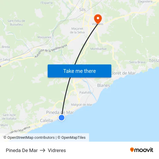 Pineda De Mar to Vidreres map