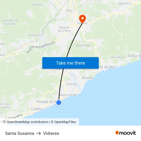 Santa Susanna to Vidreres map