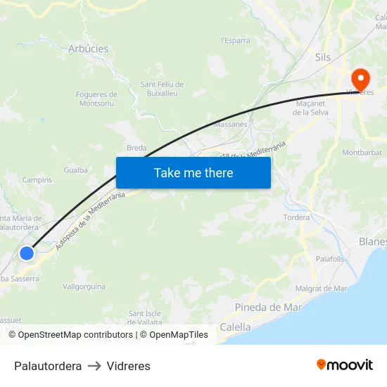 Palautordera to Vidreres map