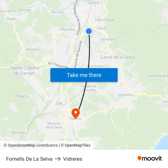 Fornells De La Selva to Vidreres map