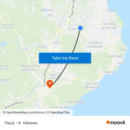 Flaçà to Vidreres map