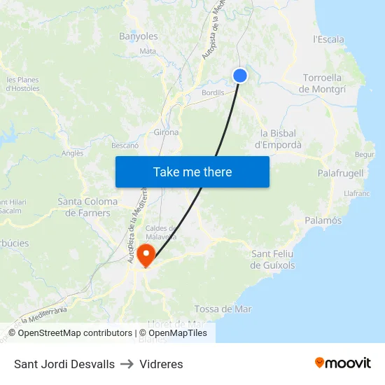 Sant Jordi Desvalls to Vidreres map