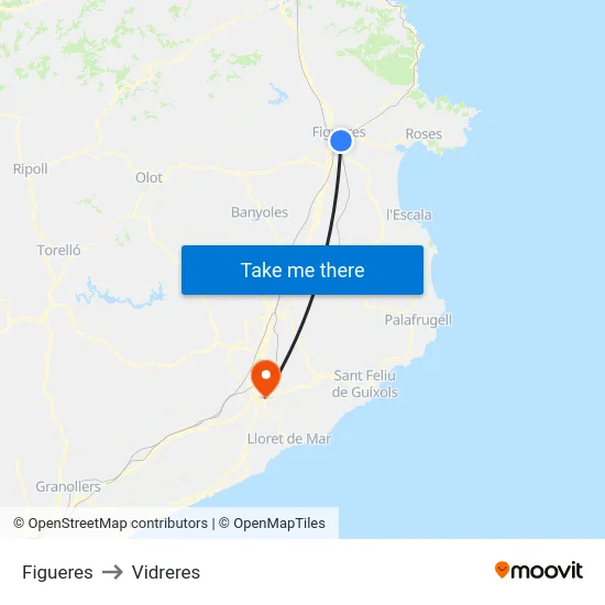 Figueres to Vidreres map