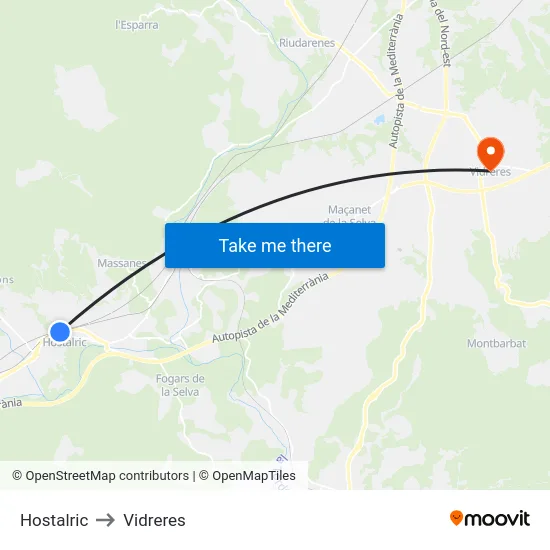 Hostalric to Vidreres map