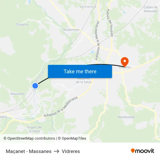 Maçanet - Massanes to Vidreres map