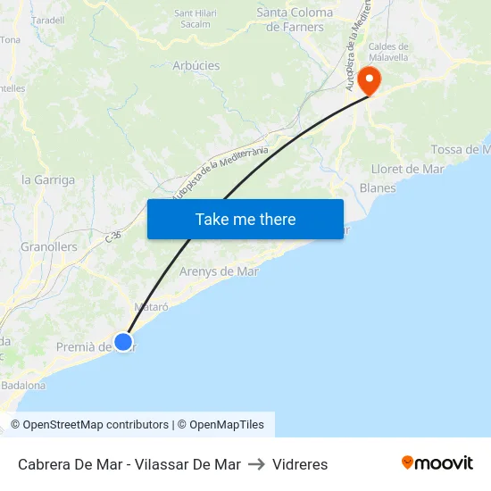 Cabrera De Mar - Vilassar De Mar to Vidreres map