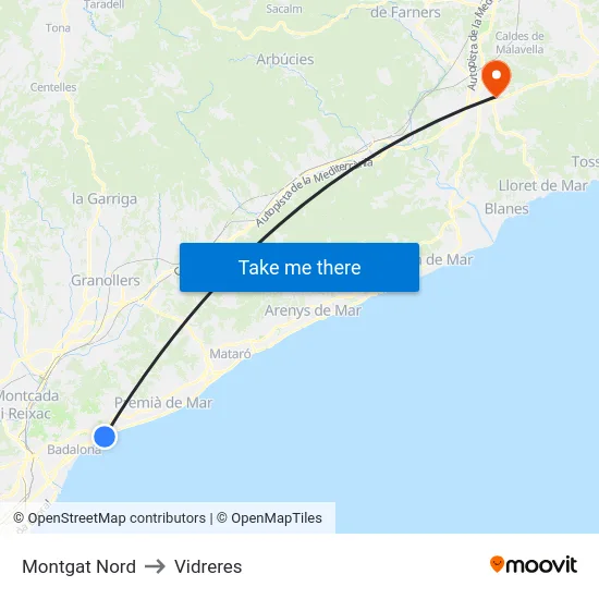 Montgat Nord to Vidreres map