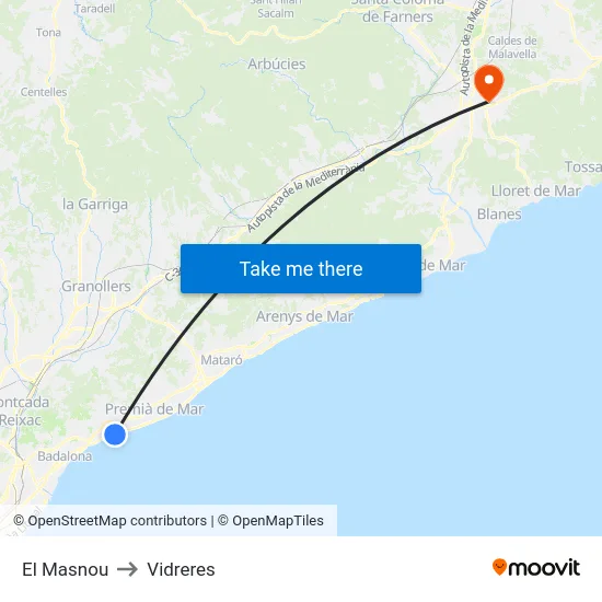 El Masnou to Vidreres map