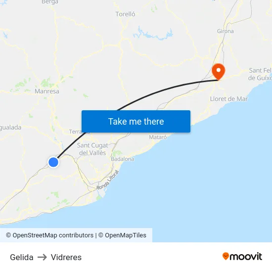 Gelida to Vidreres map