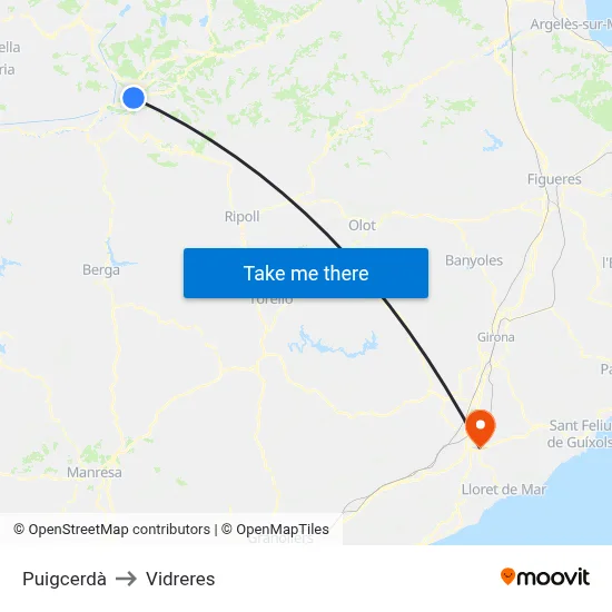 Puigcerdà to Vidreres map
