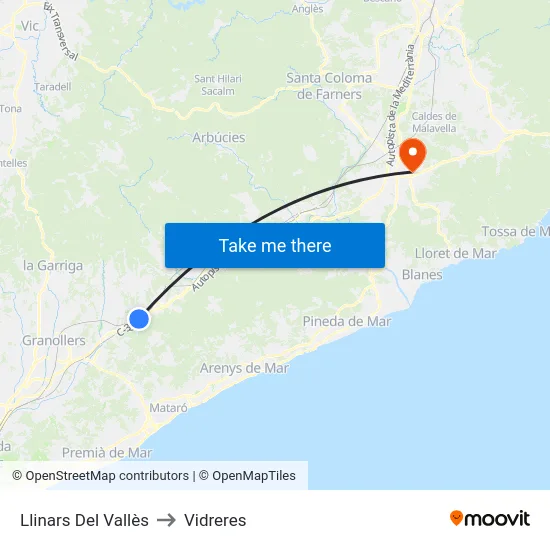 Llinars Del Vallès to Vidreres map