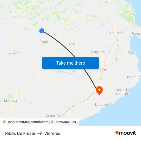 Ribes De Freser to Vidreres map