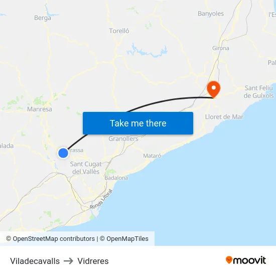 Viladecavalls to Vidreres map