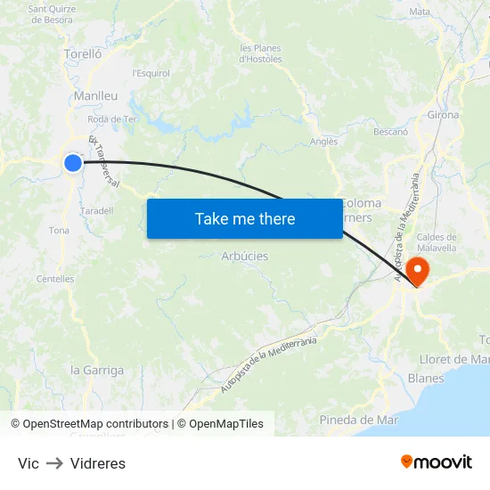 Vic to Vidreres map