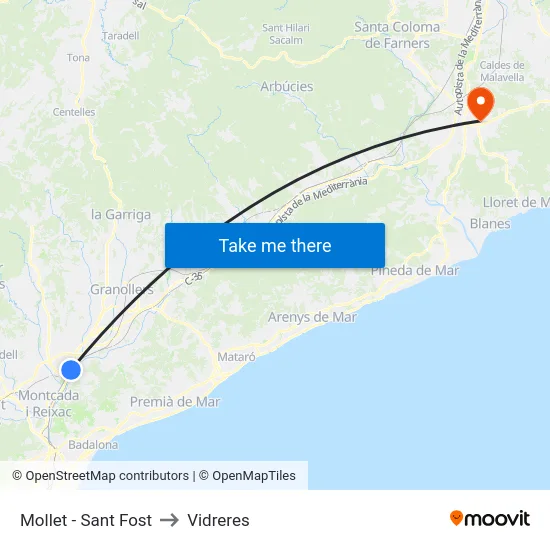 Mollet - Sant Fost to Vidreres map