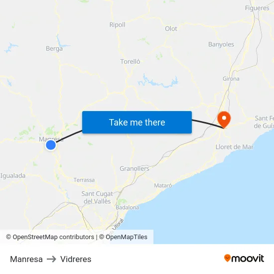 Manresa to Vidreres map
