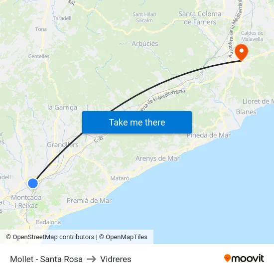 Mollet - Santa Rosa to Vidreres map