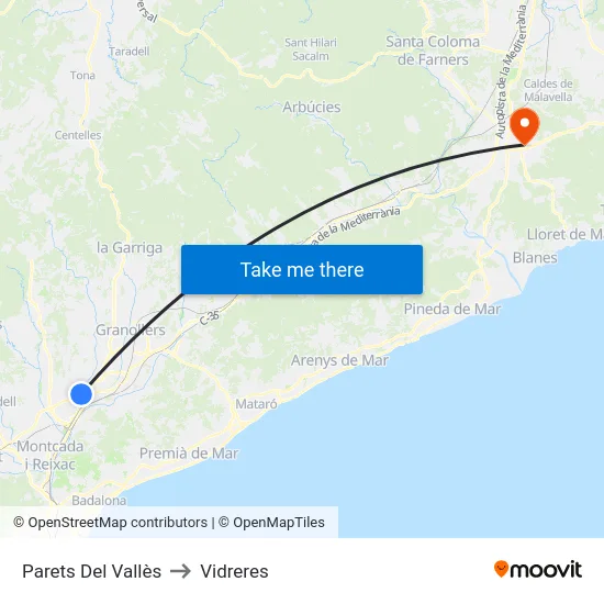 Parets Del Vallès to Vidreres map