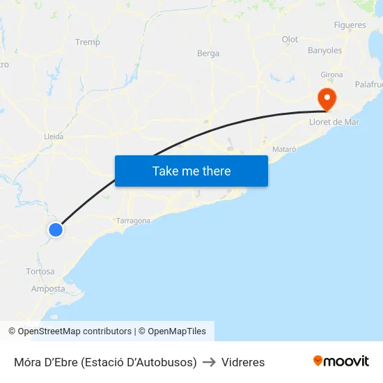Móra D’Ebre (Estació D’Autobusos) to Vidreres map