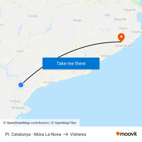 Pl. Catalunya - Móra La Nova to Vidreres map