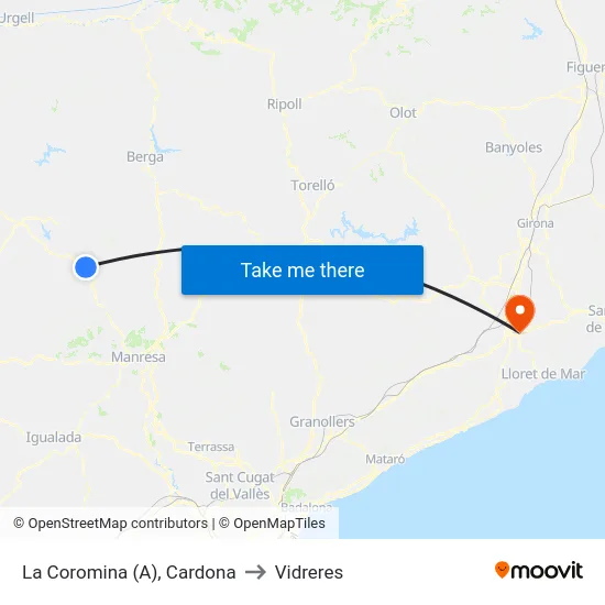 La Coromina (A), Cardona to Vidreres map