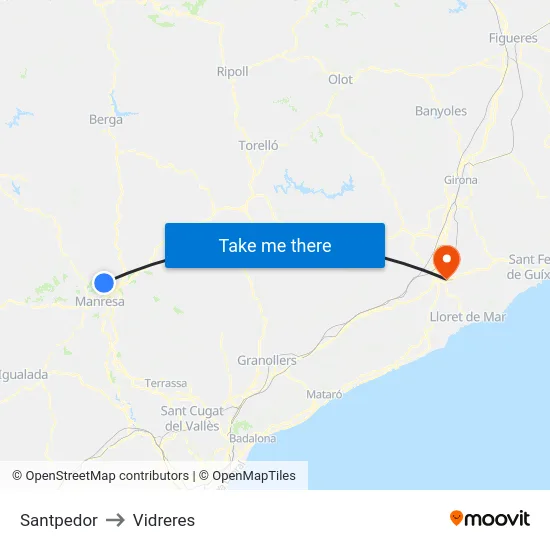 Santpedor to Vidreres map