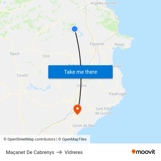 Maçanet De Cabrenys to Vidreres map