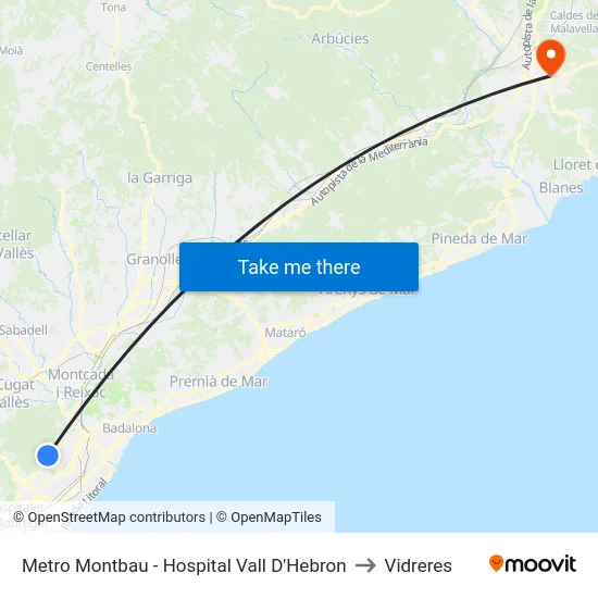 Metro Montbau - Hospital Vall D'Hebron to Vidreres map